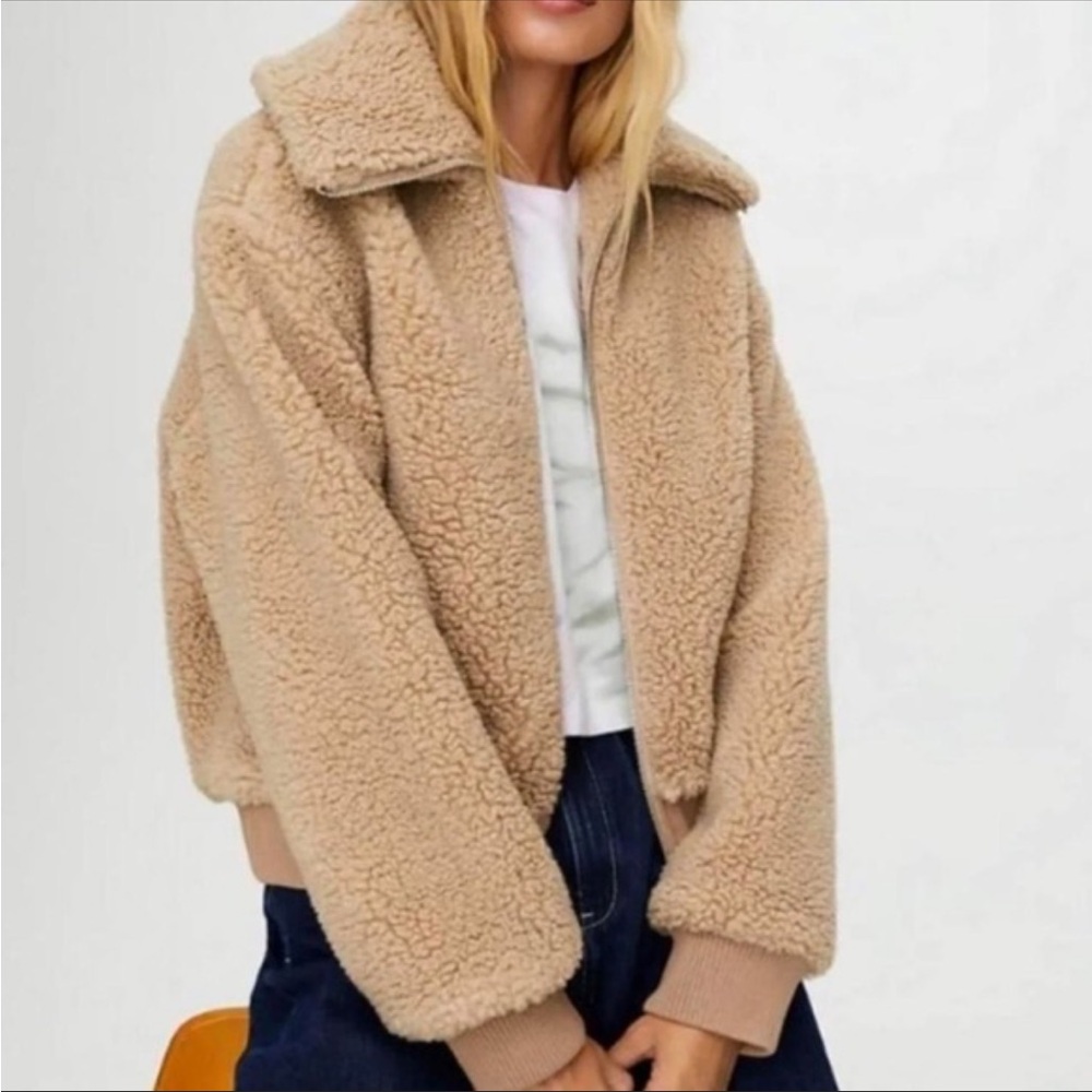 Wilfred Tan Faux Shearling Teddy Jacket